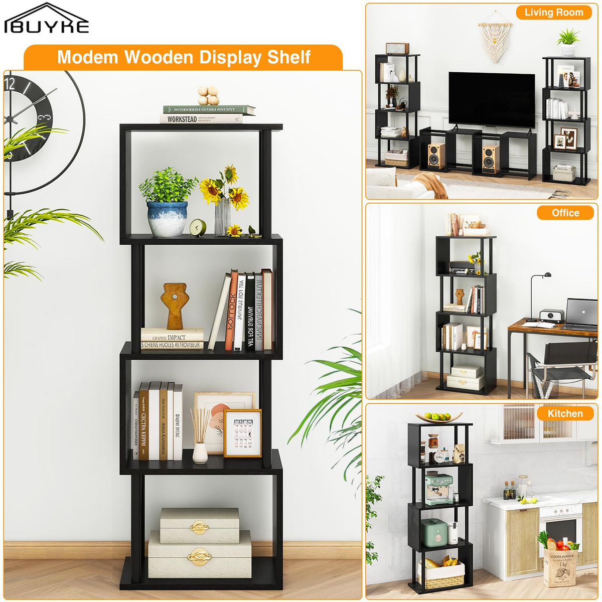 5-Tier Black Bookshelf I8265
