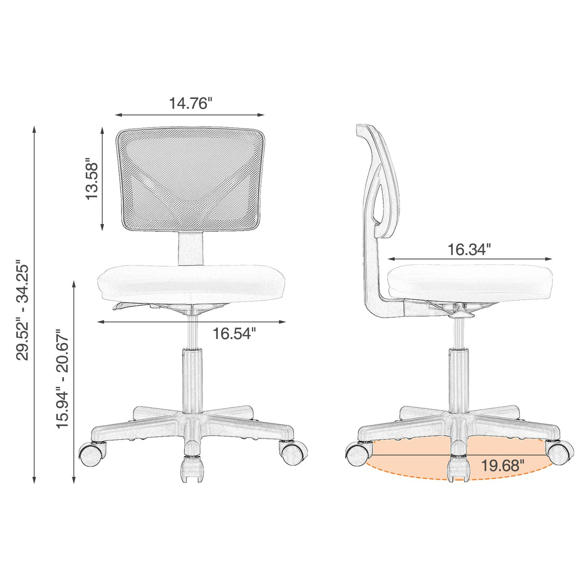Armless Mesh Rolling Office Chair O88943