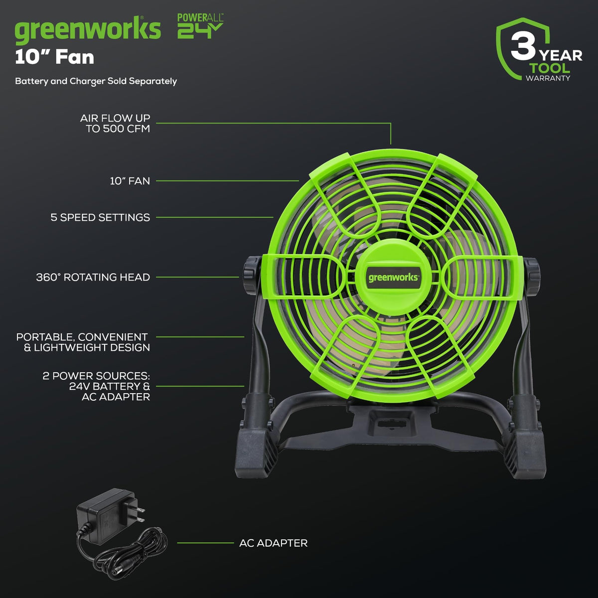 10" 5-Speed Fan 500 CFM Hybrid AC DC M86066