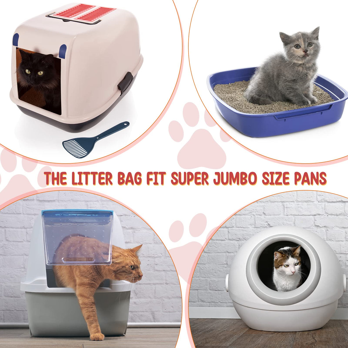 50 Count Jumbo Cat Litter Box Liners 39 x 22 Inch Gray Red O954