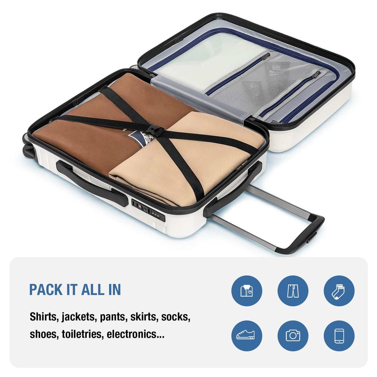 White 20 Inch Hardshell Carry On Luggage H6040