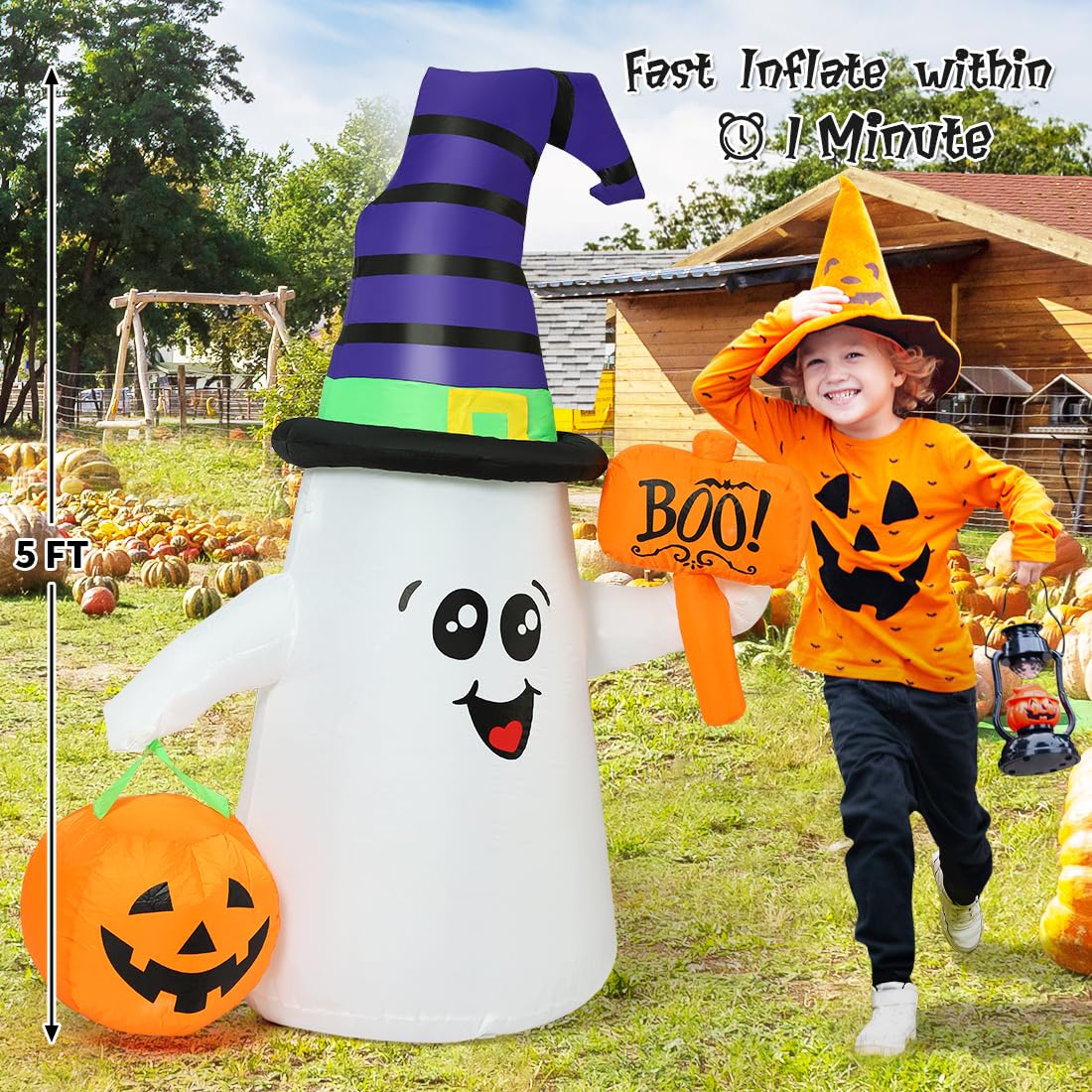 5 FT Halloween Inflatables Ghost with Built-in LEDs V4486