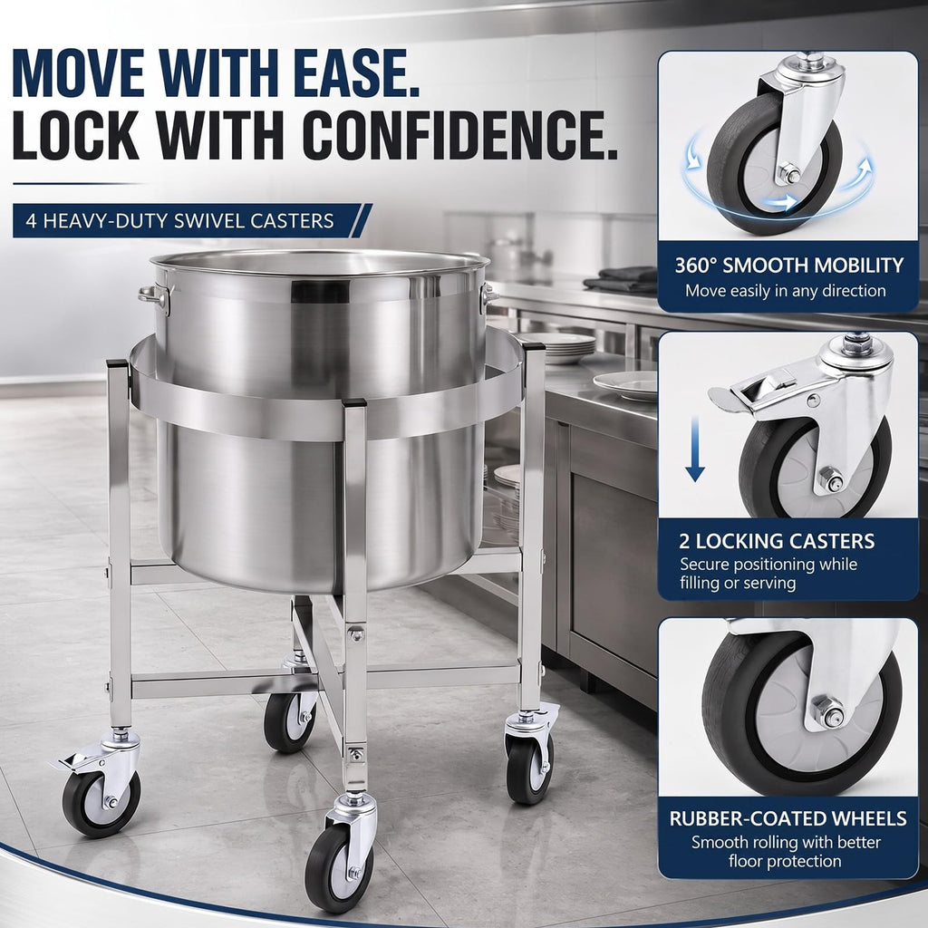 23.8 Inch Stainless Steel Stock Pot Dolly with Locking Casters S15865
