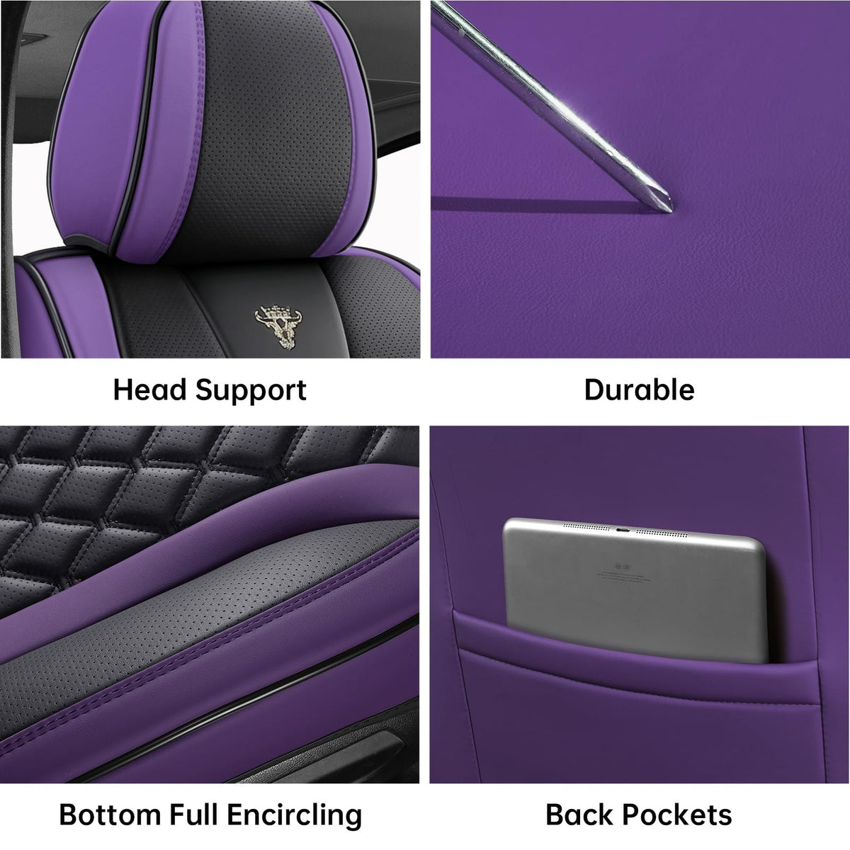 Purple Black Leather Car Seat Covers Full Set L991