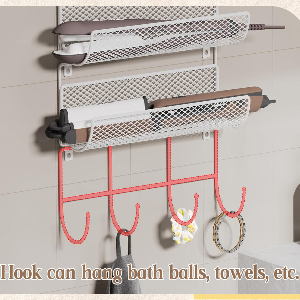 Wall-Mounted Hair Dryer Holder 4-Shelf White M316