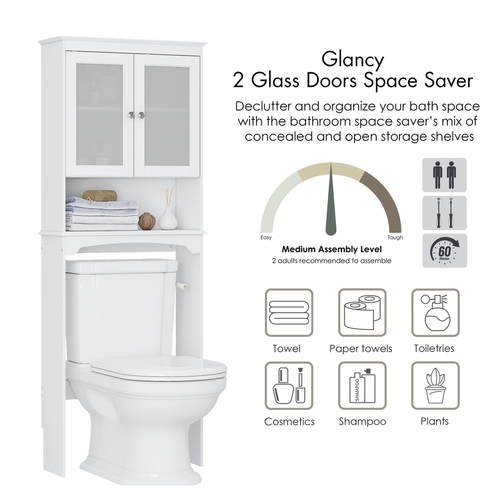 Over the Toilet Storage Cabinet with Tempered Glass Doors V22724