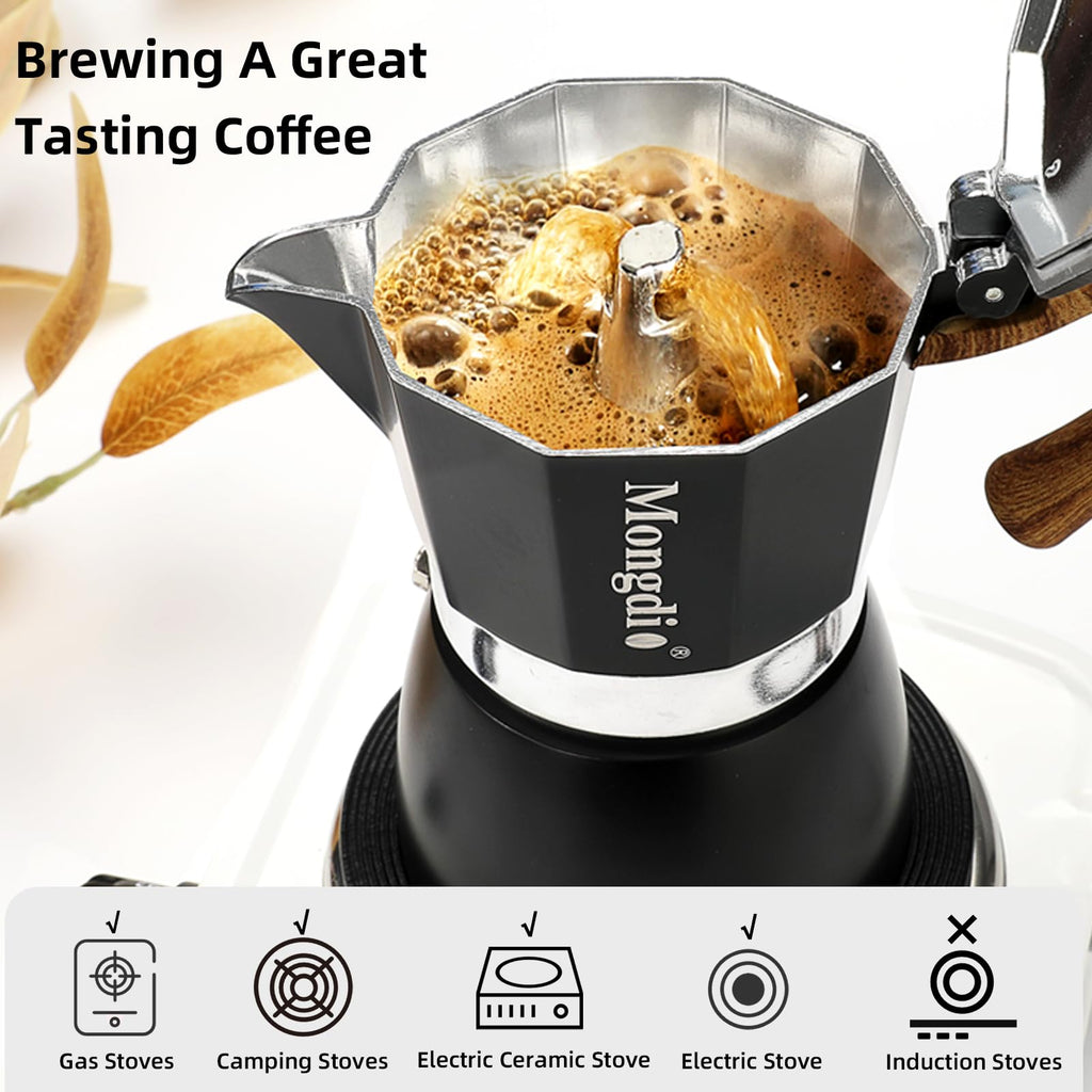 Stovetop Espresso Maker Moka Pot, 6 Cup 10 oz Black E196977