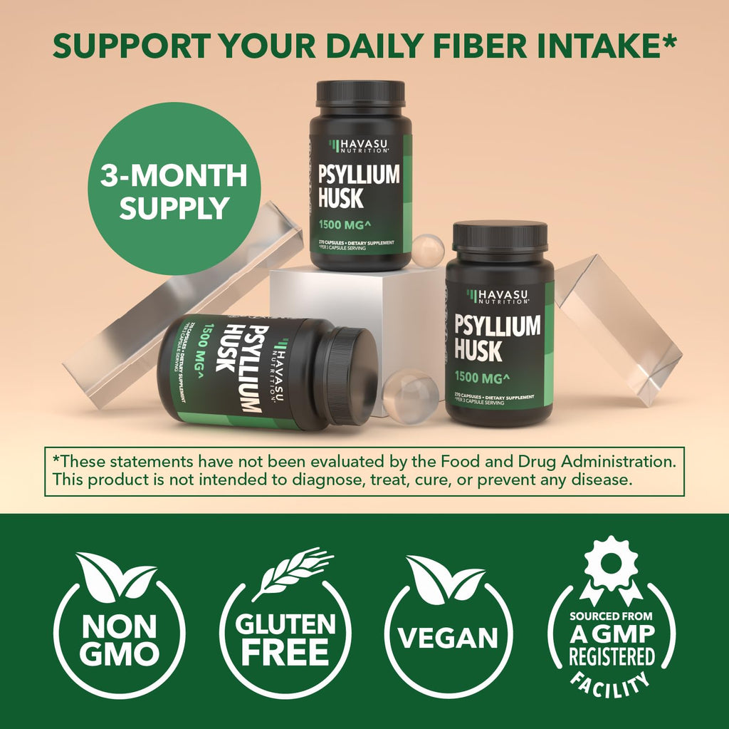 Vegan Psyllium Husk Fiber Capsules 270 Pills B438436