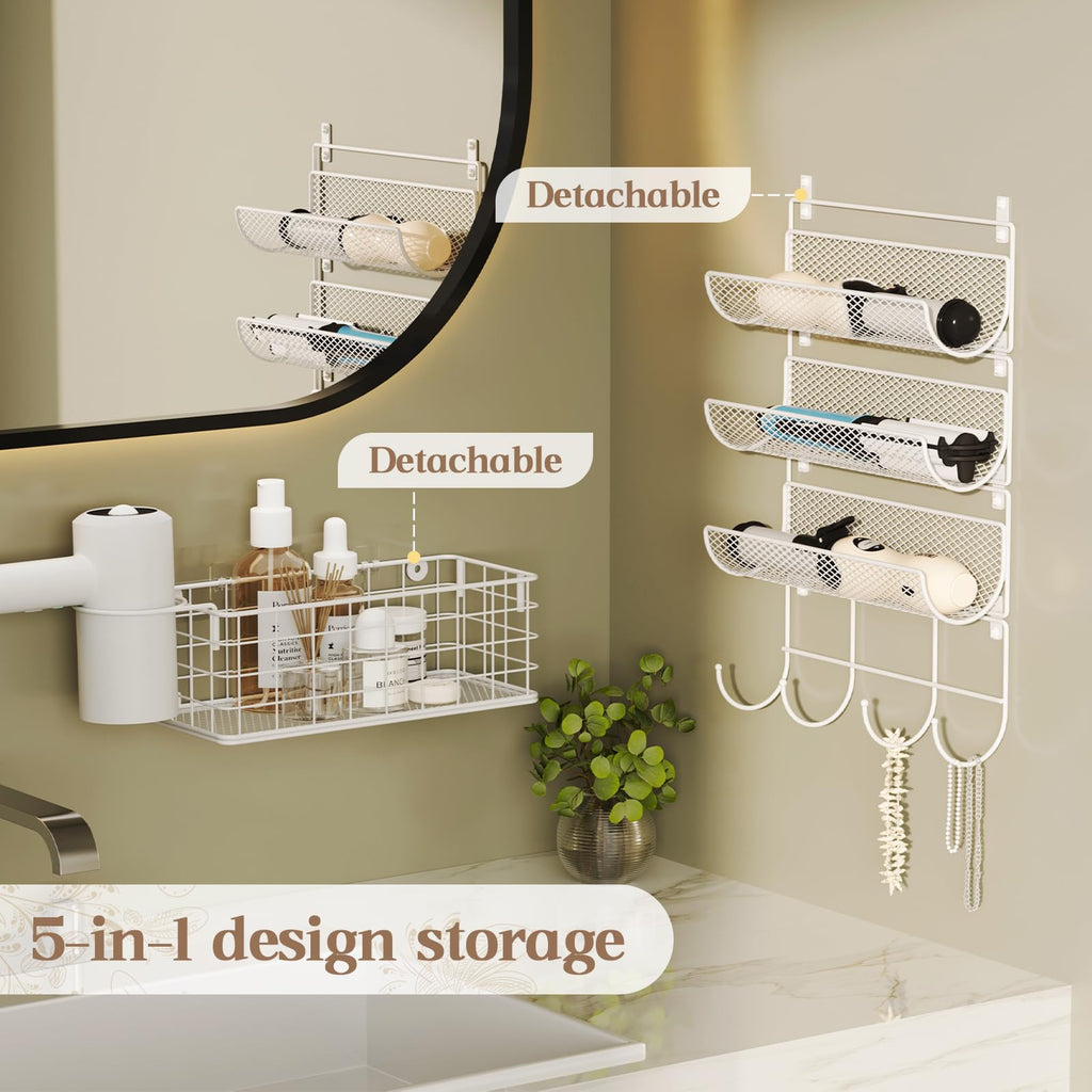 Wall-Mounted Hair Dryer Holder 4-Shelf White M316
