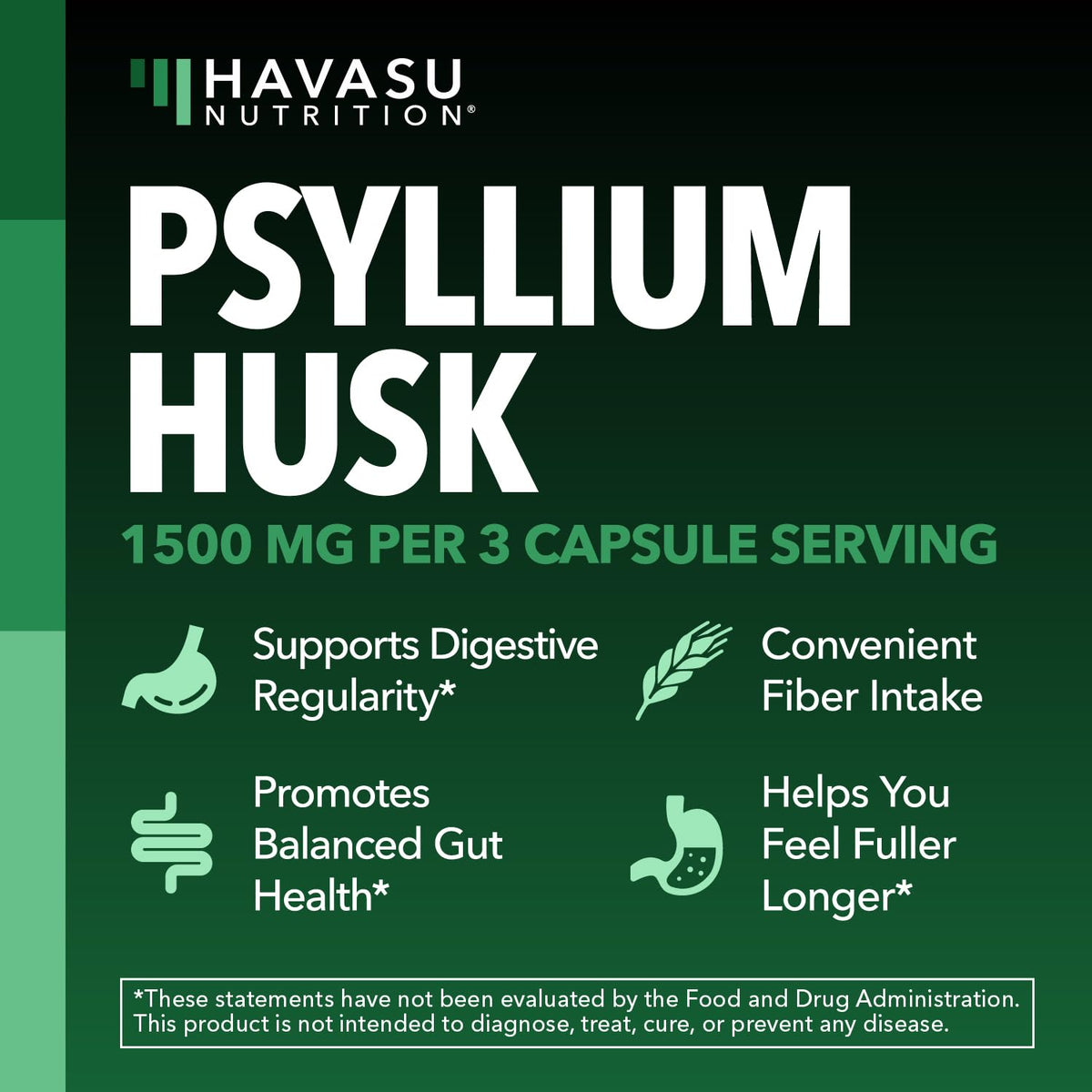 Vegan Psyllium Husk Fiber Capsules 270 Pills B438436