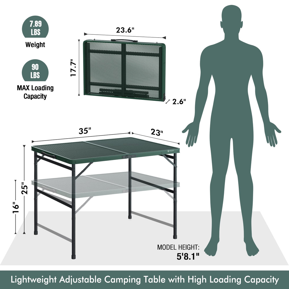 3ft Folding Aluminum Camping Table with Adjustable Legs S29891