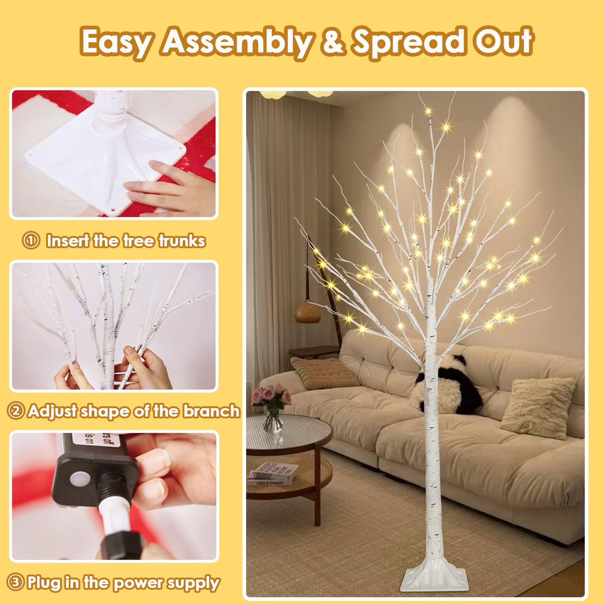 2 Pack 4FT Lighted Birch Trees X80273