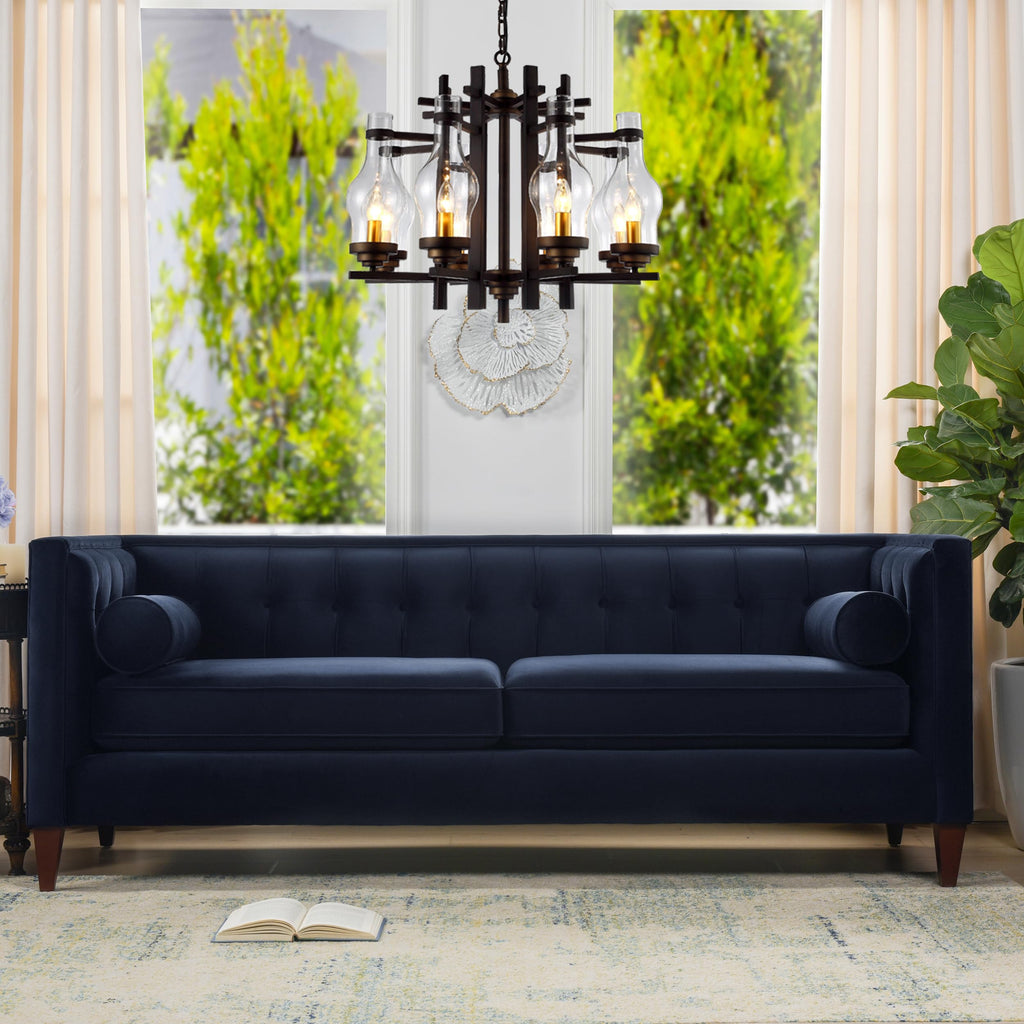 Dark Navy Blue Performance Velvet Tufted Sofa Q50070