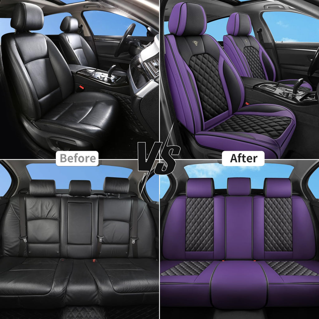 Purple Black Leather Car Seat Covers Full Set L991
