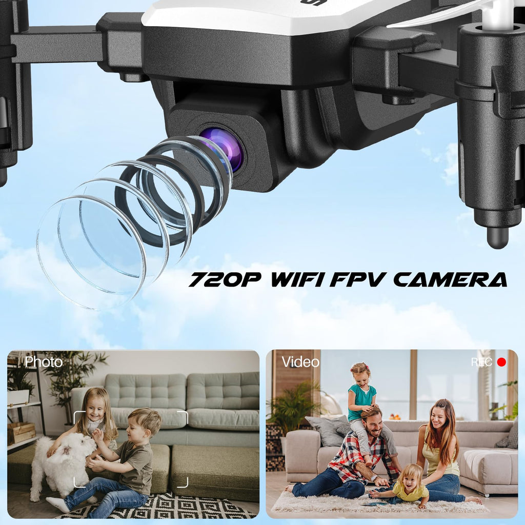 Mini Drone with 720P Camera, Foldable RC Quadcopter, White Q957507