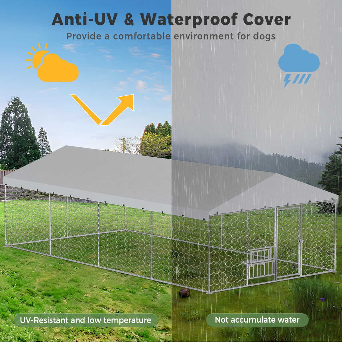10×20FT Heavy Duty Chain Link Dog Kennel with Roof P3364