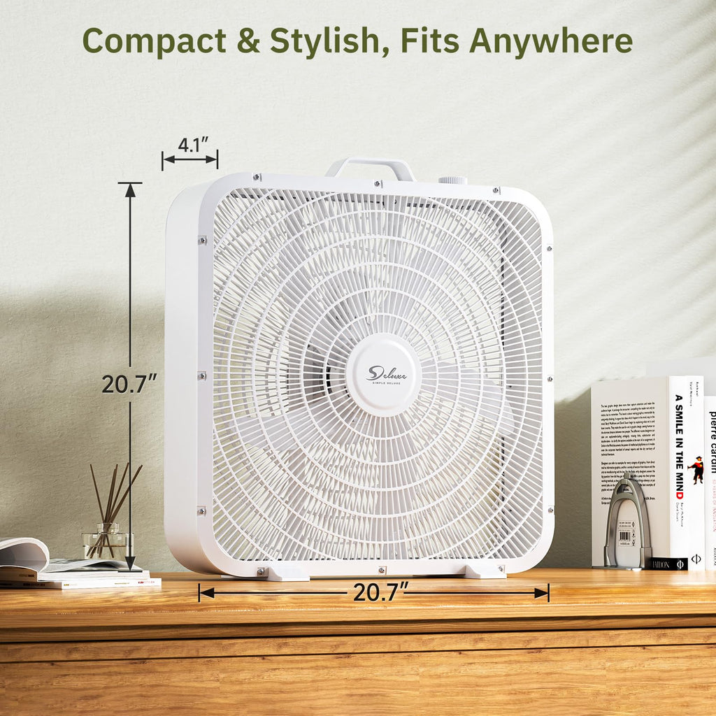 20” White 3-Speed Box Fan with Carry Handle D2852