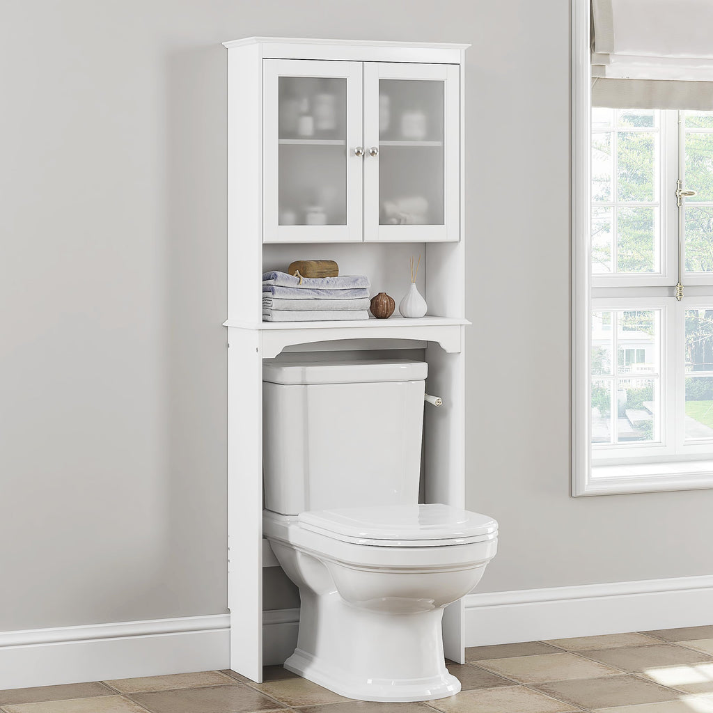 Over the Toilet Storage Cabinet with Tempered Glass Doors V22724