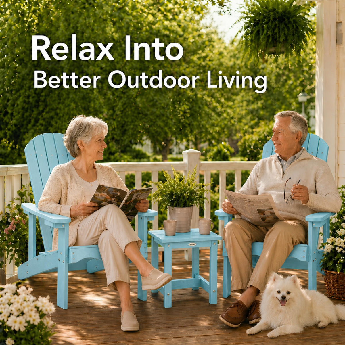 Light Blue HDPE Adirondack Chair Set of 2 with Side Table X436