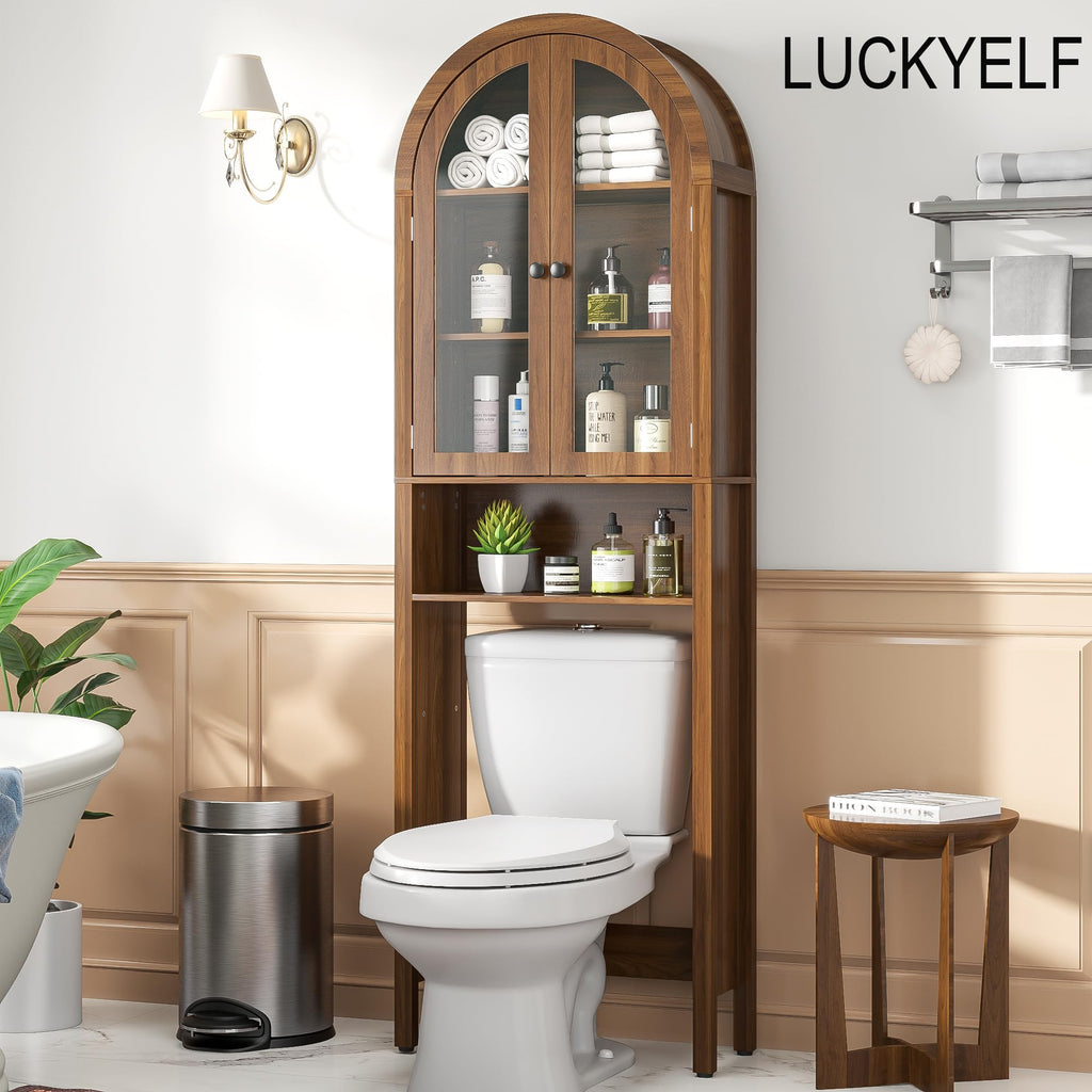 Arched Over The Toilet Storage Cabinet with Acrylic Doors J58526