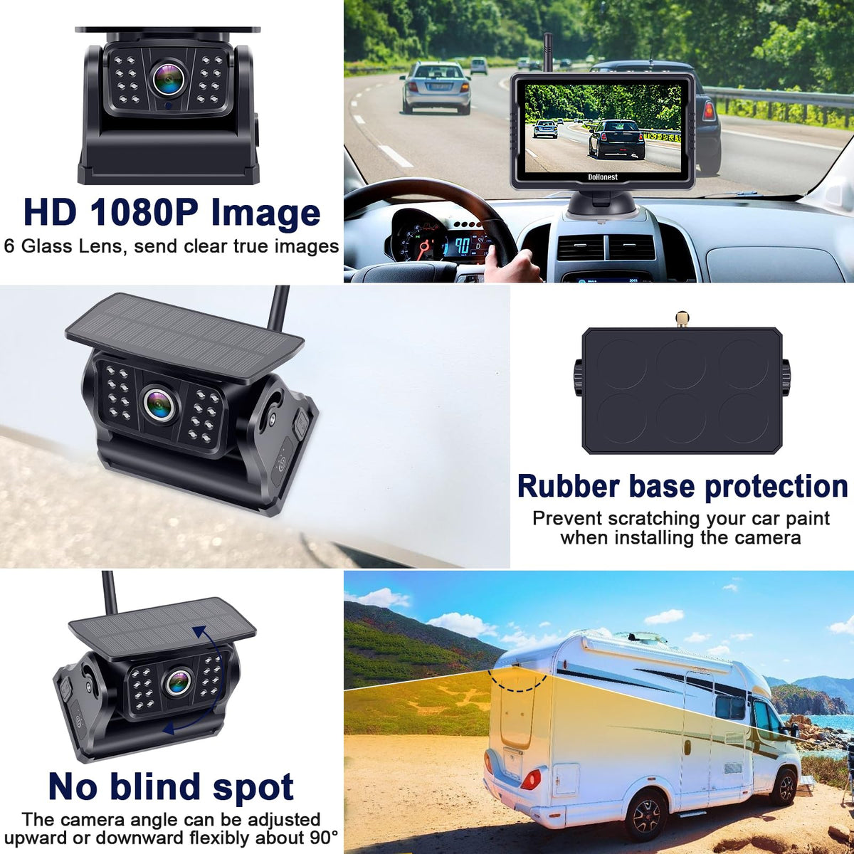 Wireless Solar Magnetic Backup Camera HD 1080P 5'' Monitor Kit T86158