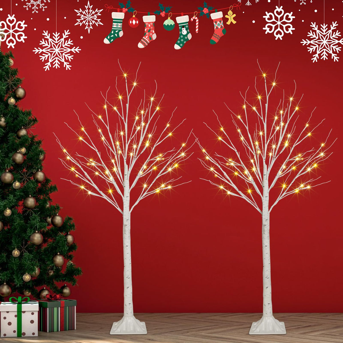 2 Pack 4FT Lighted Birch Trees X80273