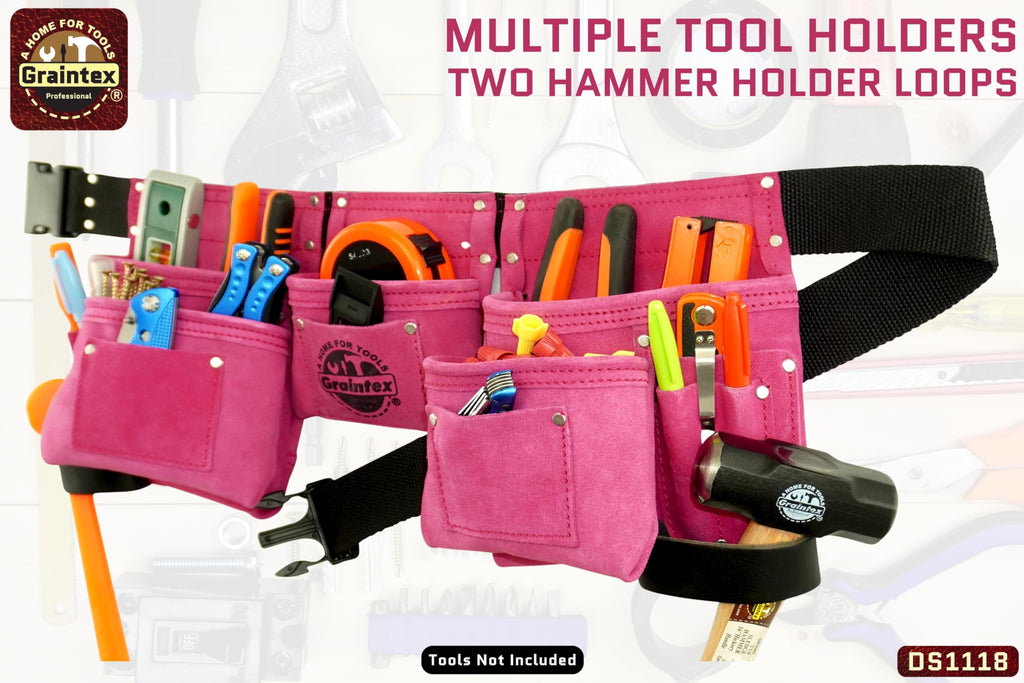 Pink 8 Pocket Suede Leather Tool Belt O774