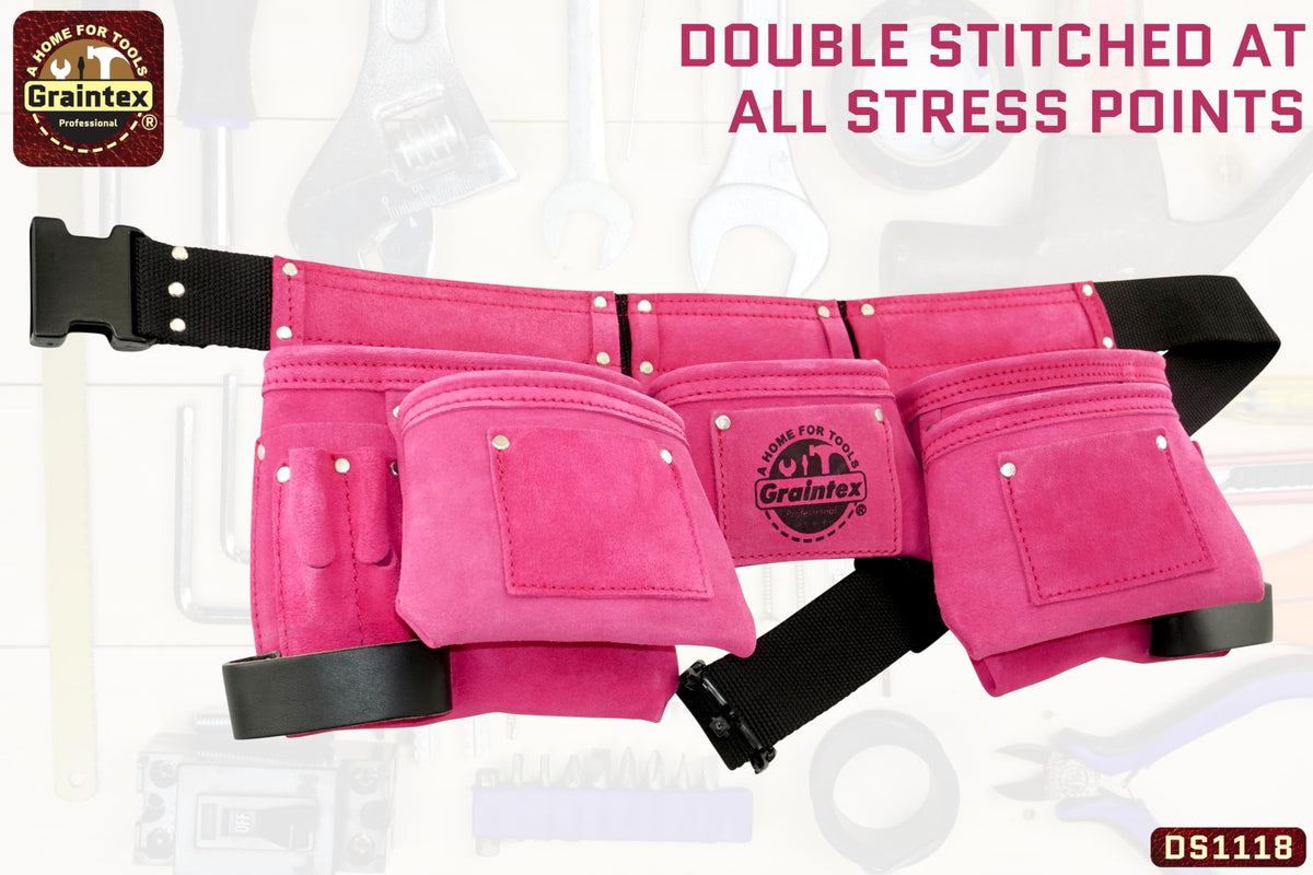 Pink 8 Pocket Suede Leather Tool Belt O774