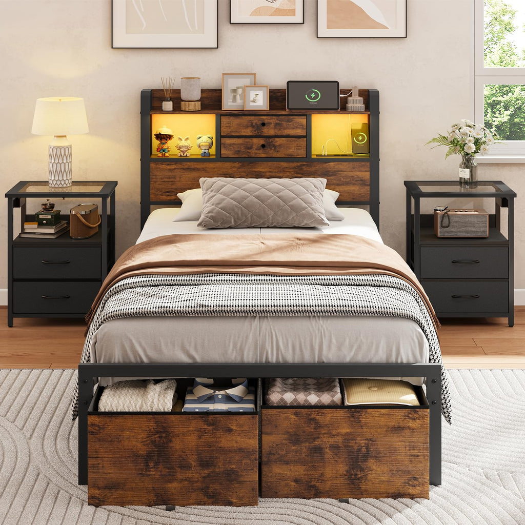 Twin Size Bed Frame with Storage L660