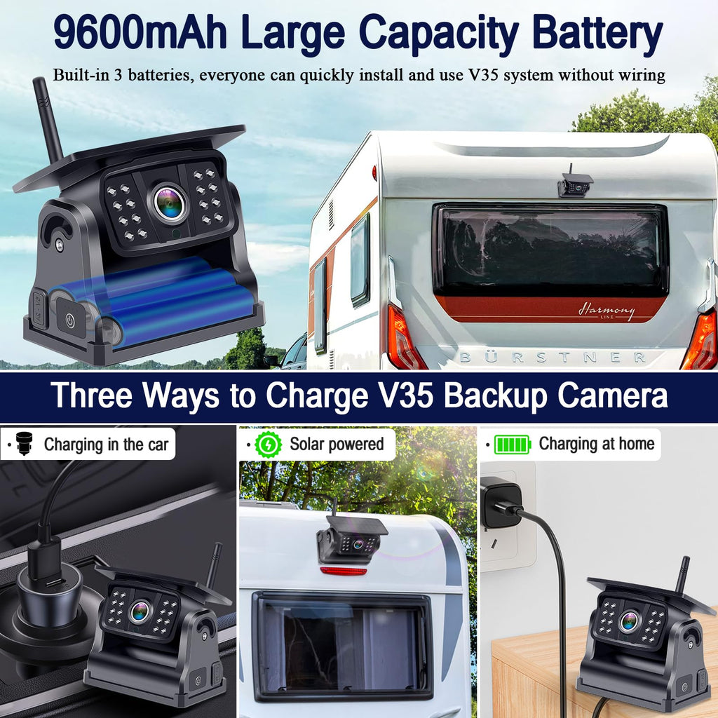 Wireless Solar Magnetic Backup Camera HD 1080P 5'' Monitor Kit T86158