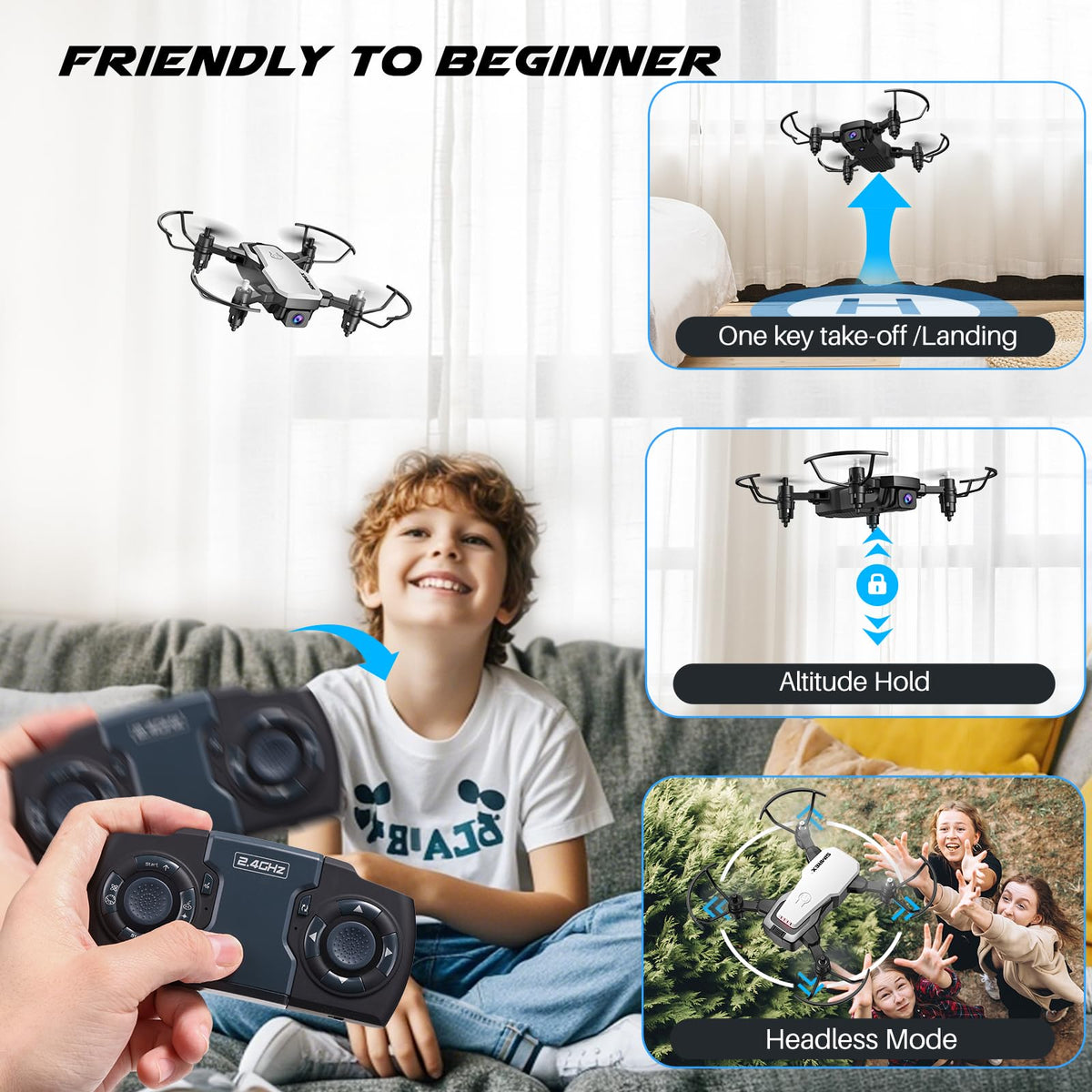 Mini Drone with 720P Camera, Foldable RC Quadcopter, White Q957507
