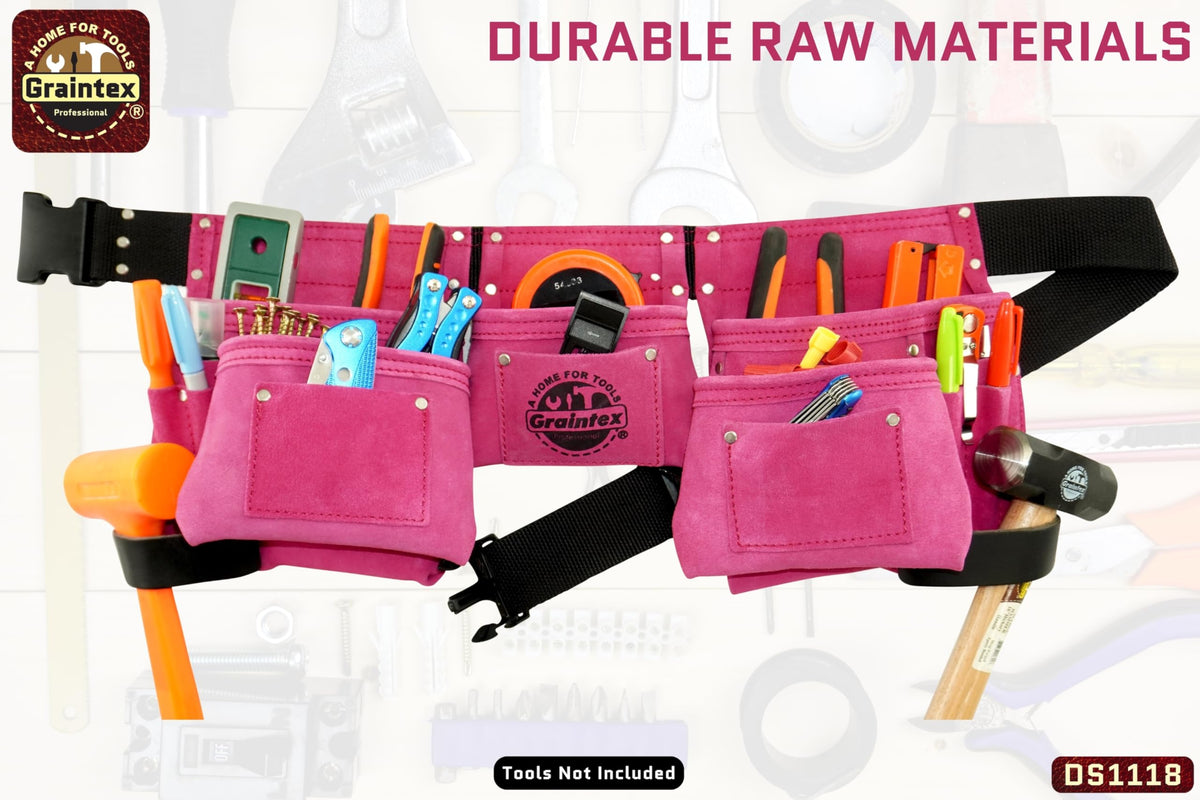 Pink 8 Pocket Suede Leather Tool Belt O774