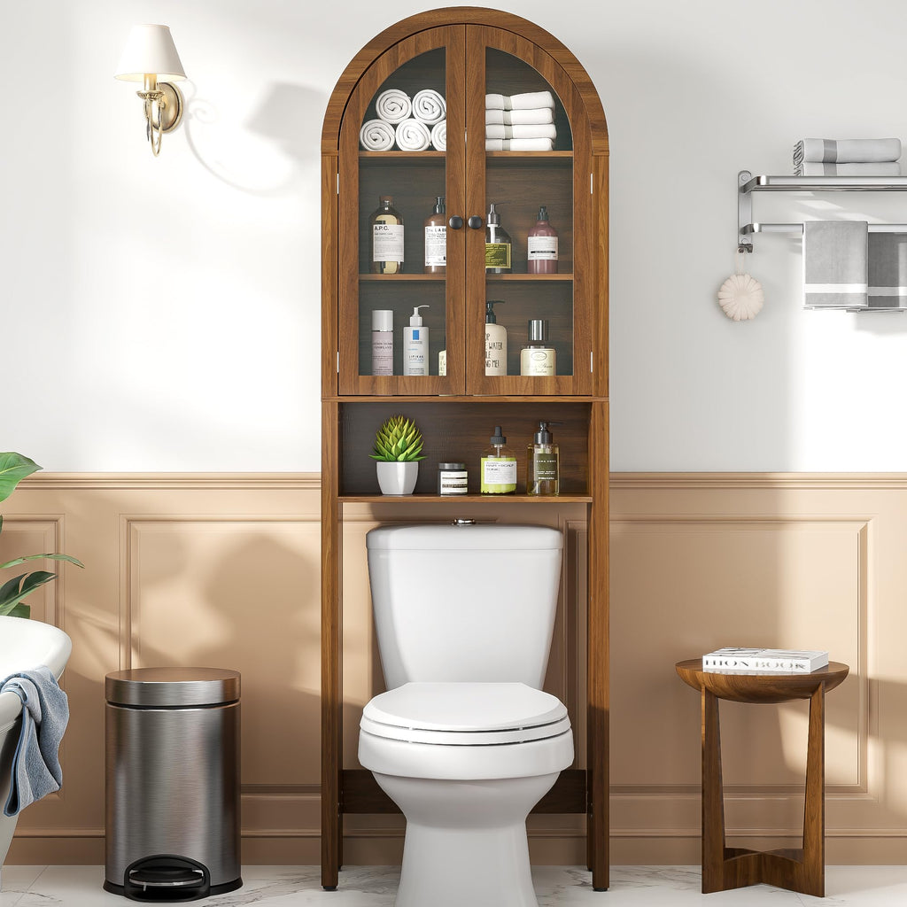 Arched Over The Toilet Storage Cabinet with Acrylic Doors J58526