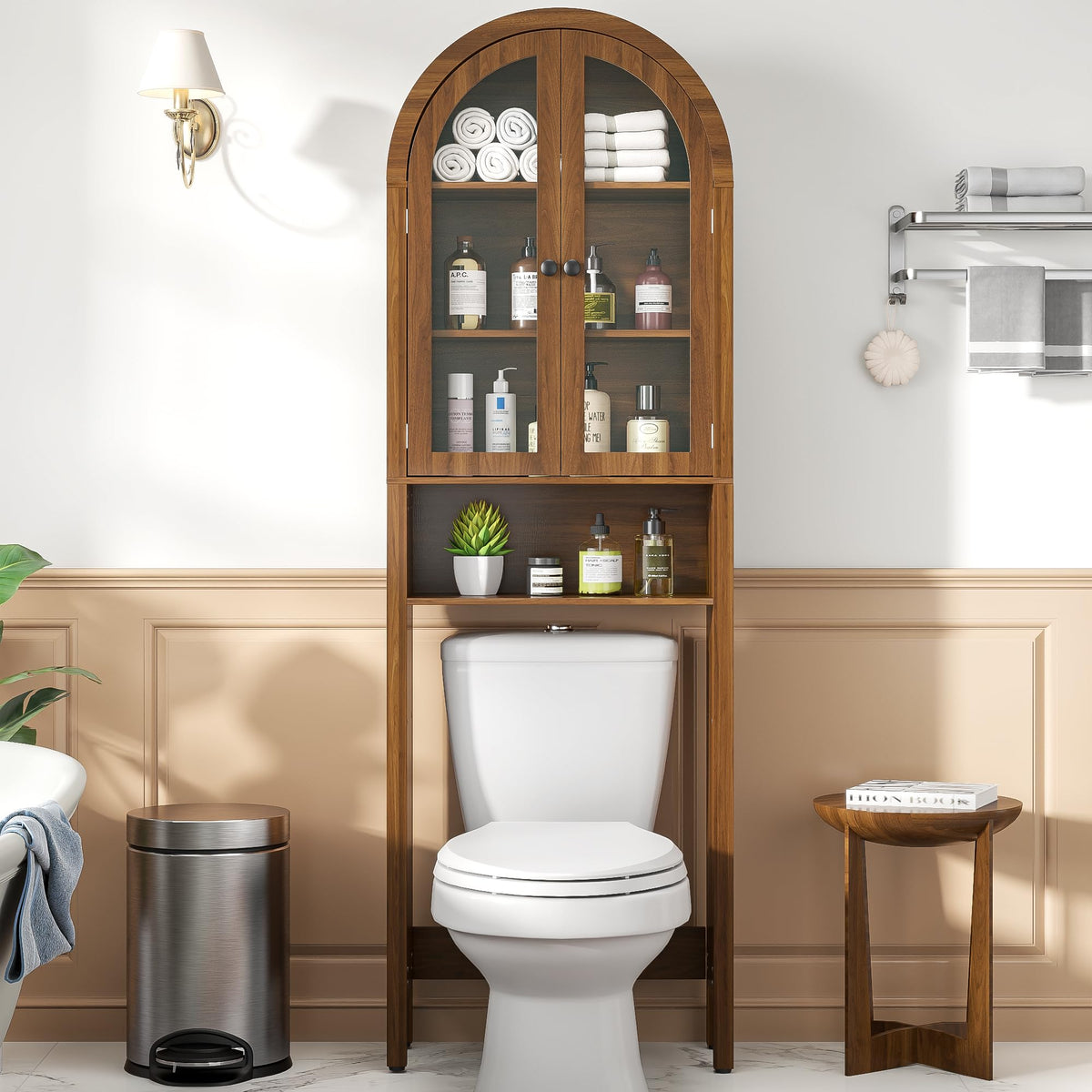 Arched Over The Toilet Storage Cabinet with Acrylic Doors J58526