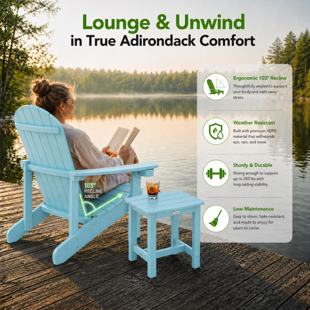 Light Blue HDPE Adirondack Chair Set of 2 with Side Table X436