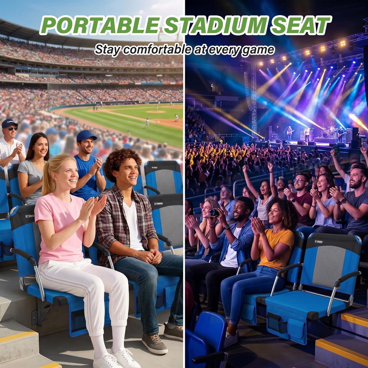 2 Pack Blue Stadium Seats with Back Support & Armrests E5921