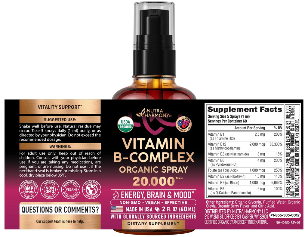 USDA Organic Vitamin B-Complex 20000mcg 2Oz M292