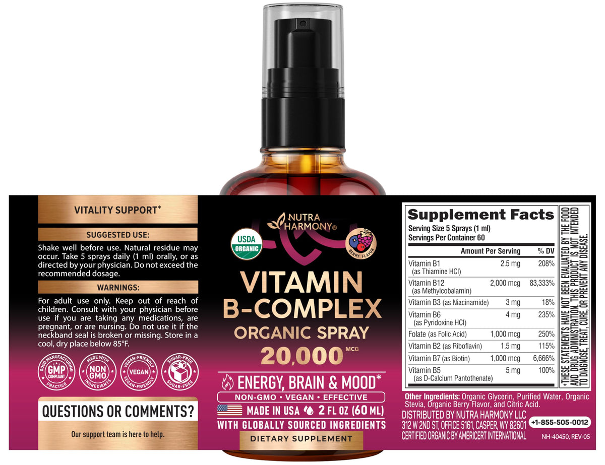 USDA Organic Vitamin B-Complex 20000mcg 2Oz M292