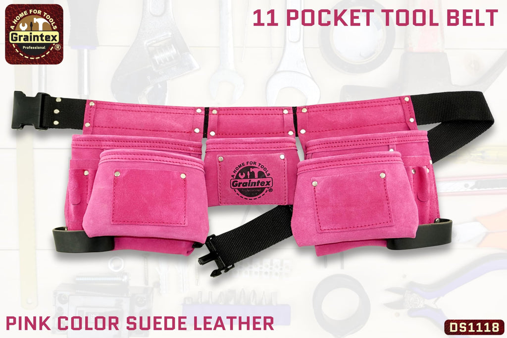 Pink 8 Pocket Suede Leather Tool Belt O774