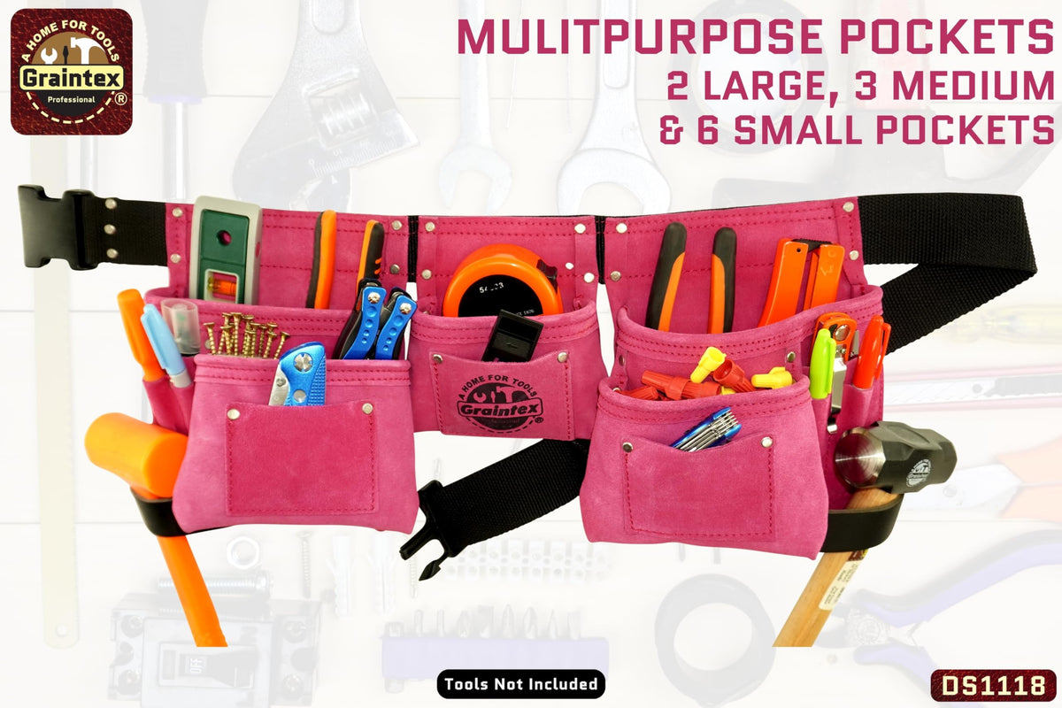Pink 8 Pocket Suede Leather Tool Belt O774