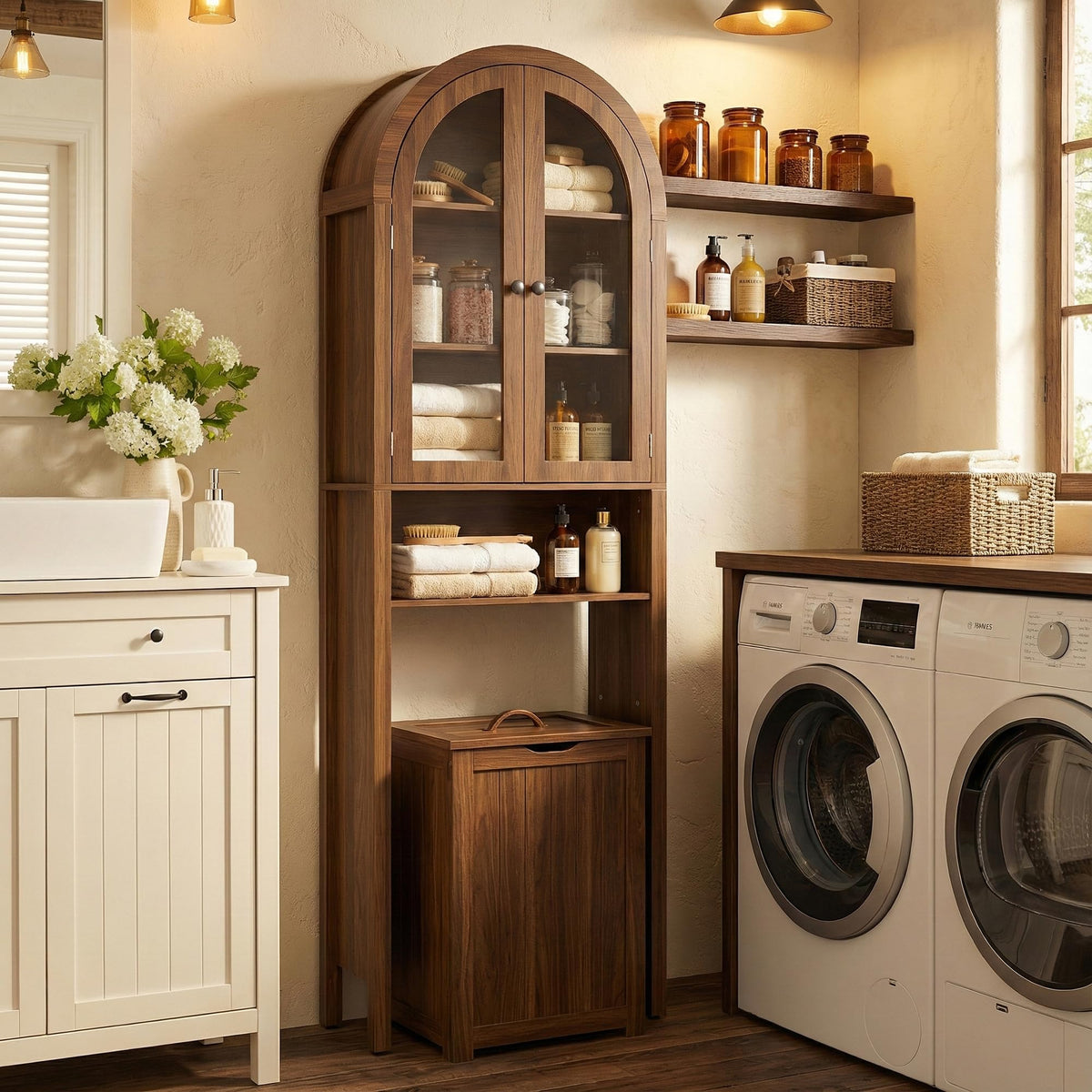 Arched Over The Toilet Storage Cabinet with Acrylic Doors J58526