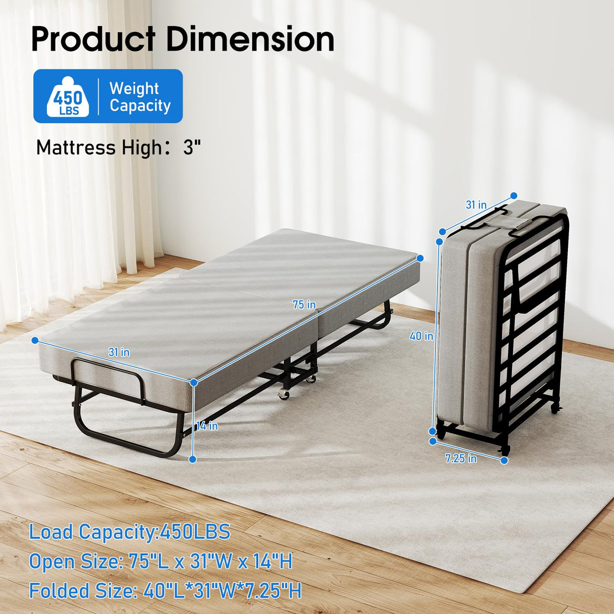 Folding Bed with Mattress W1954