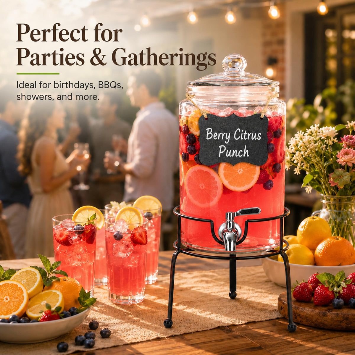 1 Gallon Clear Glass Beverage Dispenser with Stand K399