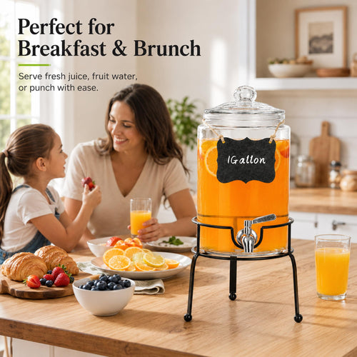 1 Gallon Clear Glass Beverage Dispenser with Stand K399