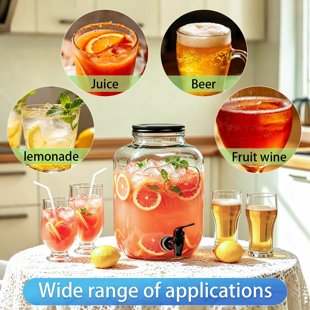 2 Pack 1.5 Gallon Glass Beverage Dispenser with Stand W17073