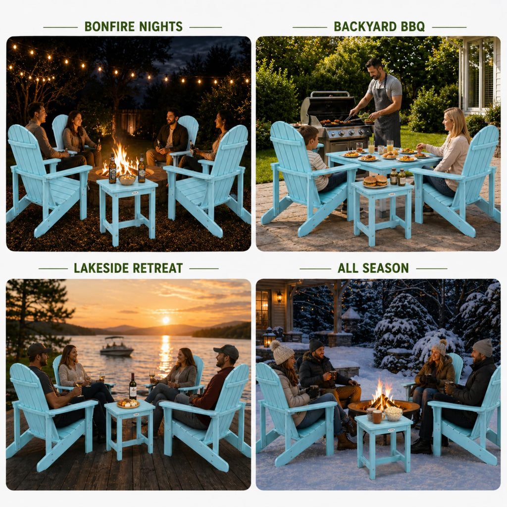 Light Blue HDPE Adirondack Chair Set of 2 with Side Table X436