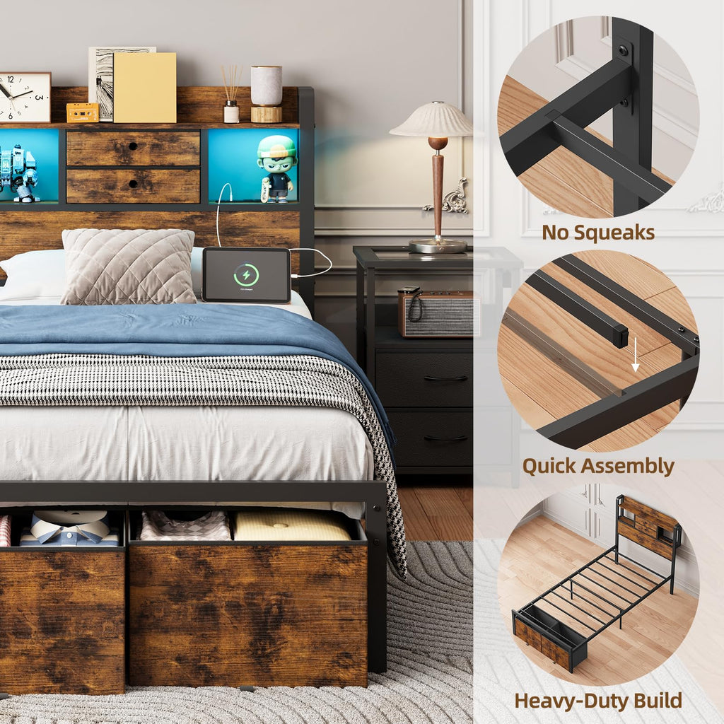 Twin Size Bed Frame with Storage L660