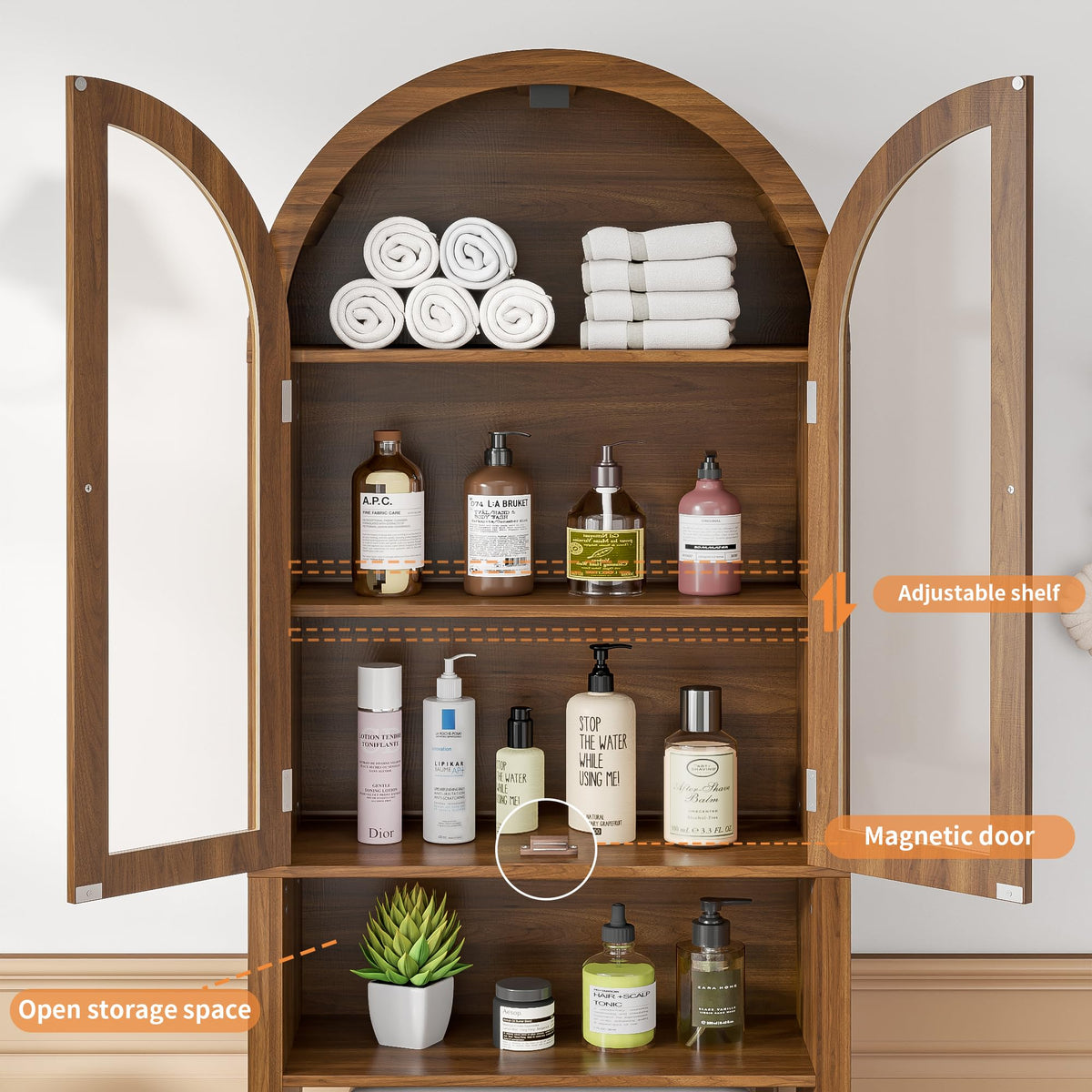 Arched Over The Toilet Storage Cabinet with Acrylic Doors J58526