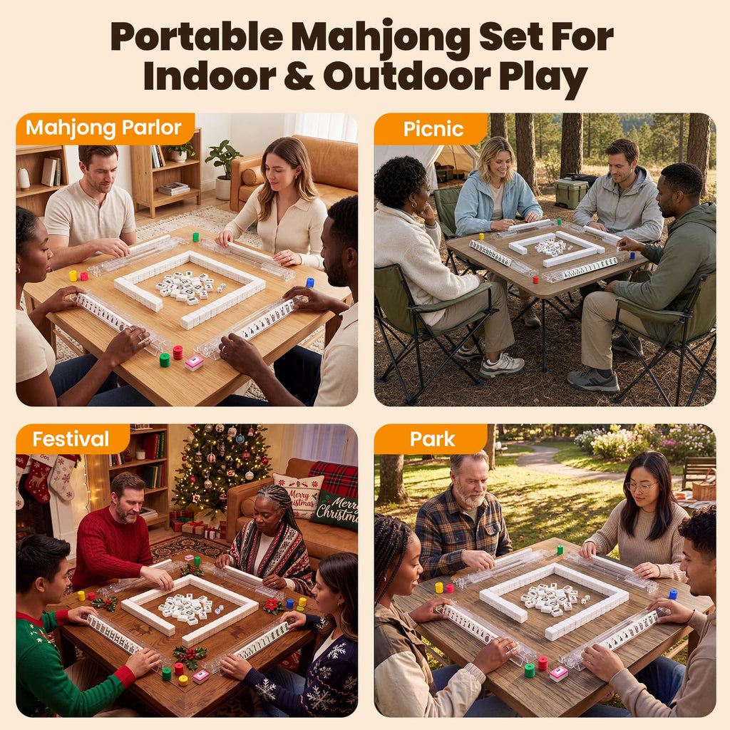 166 Tiles Mahjong Set with 4 Racks J416969
