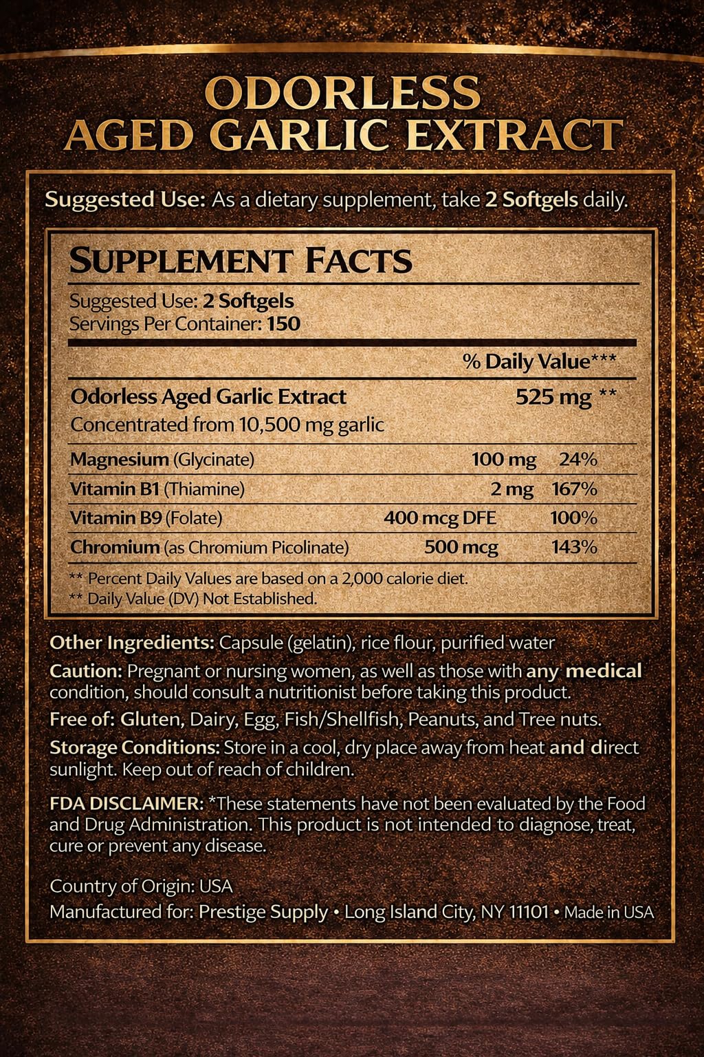 Aged Garlic Extract with Magnesium Chromium B1 & B9 300 Capsules A79099